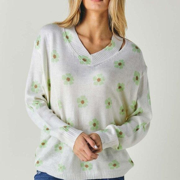 DAVI & DANI FLORAL PRINTED V NECK SWEATER - Picture 6 of 10